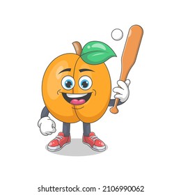 Cute Happy Peach Playing Baseball Cartoon Vector Illustration. Fruit Mascot Character Concept Isolated Premium Vector