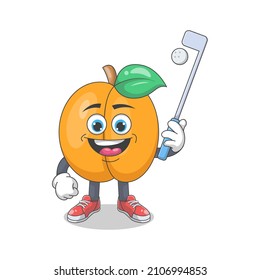 Cute Happy Peach Playing Tennis Cartoon Vector Illustration. Fruit Mascot Character Concept Isolated Premium Vector