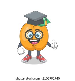Cute Happy Peach University Graduate Cartoon Vector Illustration. Fruit Mascot Character Concept Isolated Premium Vector