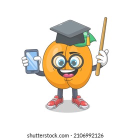 Cute Happy Peach University Graduate Cartoon Vector Illustration. Fruit Mascot Character Concept Isolated Premium Vector