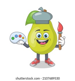 Cute Happy Pear Cartoon Vector Illustration. Fruit Mascot Character Concept Isolated Premium Vector