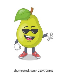 Cute Happy Pear Thumbs Down Cartoon Vector Illustration. Fruit Mascot Character Concept Isolated Premium Vector