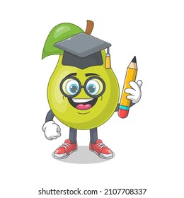 Cute Happy Pear University Graduate Cartoon Vector Illustration. Fruit Mascot Character Concept Isolated Premium Vector