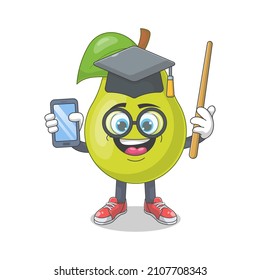 Cute Happy Pear University Graduate Cartoon Vector Illustration. Fruit Mascot Character Concept Isolated Premium Vector