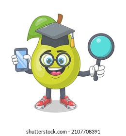 Cute Happy Pear University Graduate Cartoon Vector Illustration. Fruit Mascot Character Concept Isolated Premium Vector