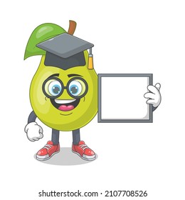 Cute Happy Pear University Graduate Cartoon Vector Illustration. Fruit Mascot Character Concept Isolated Premium Vector