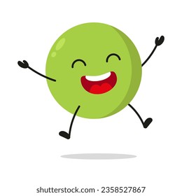 Cute happy peas character. Funny victory jump celebration vegetable cartoon emoticon in flat style. bean emoji vector illustration