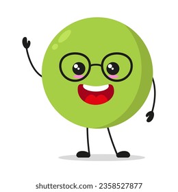 Cute happy peas wear eyeglasses character. Smiling and greet vegetable cartoon emoticon in flat style. protection emoji vector illustration