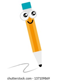 Cute happy Pencil mascot isolated on white