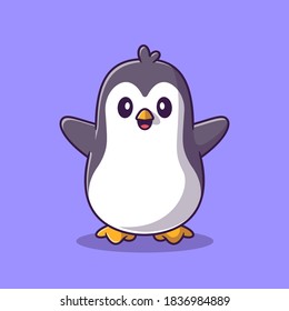 Cute Happy Penguin Cartoon Vector Icon Illustration. Animal Nature Icon Concept Isolated Premium Vector. Flat Cartoon Style