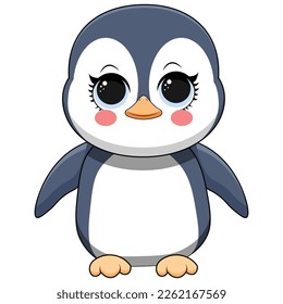 Cute Happy Penguin Cartoon Vector Icon Illustration. Animal Nature Icon Concept Isolated Premium Vector. Flat Cartoon Style