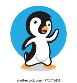 Cute happy penguin dancing. Penguin dance.