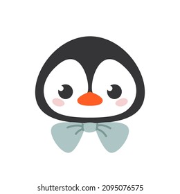 Un pingüino feliz con corbata verde. Vatar de pingüino bebé. Carácter navideño. Dibujo vectorial plano de color de un animal lindo aislado en fondo blanco