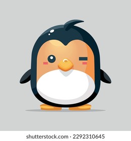 cute happy penguin mascot on grey background