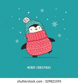 Cute happy penguin - Merry Christmas greetings