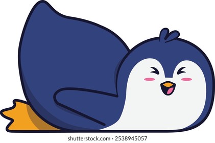 Pinguim feliz bonito na ilustração de postura prona