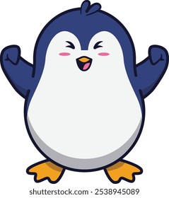 Cute Happy Penguin Raising Hands Illustration
