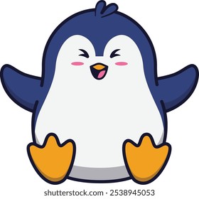 Cute Happy Penguin Sitting Illustration