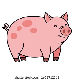 cute happy pig animal cartoon character flat color vector illustration template design