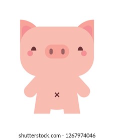 Cute happy pig character. The year of Pig. Vector illustration. 