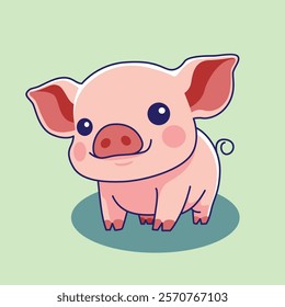 Cute and Happy Pig Flat Vector Cartoon Illustration