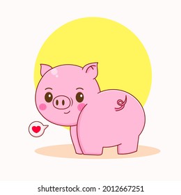 cute happy pig looking back character cartoon illustration