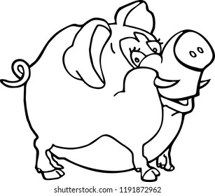 A cute and happy piggy. 

Hand drawn monochrome vector illustration.