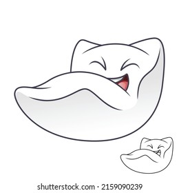 Cute Happy Pillow Laugh Out Loud with Black and White Line Art Drawing, Object, Vector Character Illustration, Outline Cartoon Mascot Logo in Isolated White Background.