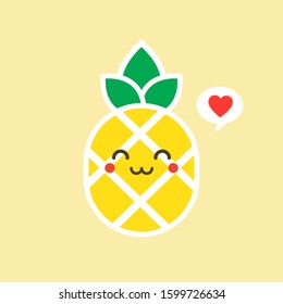 Cute and happy pineapple cartoon character. Vector illustration for hello summer poster, birthday card, healthy food banner