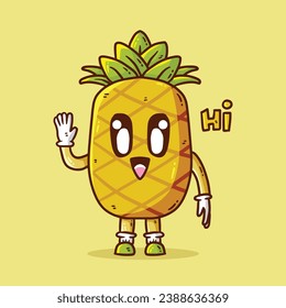 Cute happy Pineapple fruit mascot character vector cartoon illustration. Pineapple Vector cartoon illustration