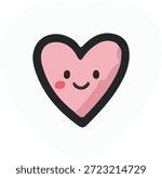 Cute Happy Pink Heart Vector Illustration with Smiling Face