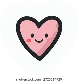Linda Ilustración vectorial de corazón rosa feliz con cara sonriente