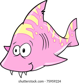 Cute Happy Pink Shark Vector Illustration