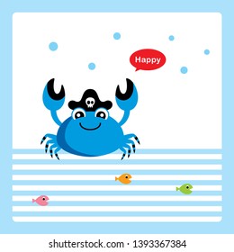 cute happy pirate crab card