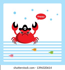 cute happy pirate crab card
