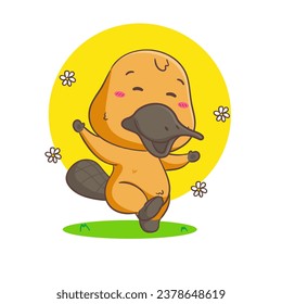 Cute Happy Platypus cartoon character. Kawaii Adorable animal concept design. Isolated white background. Vector art illustration