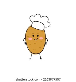 Cute happy potato character chef. Vector flat cartoon character illustration icon. Concept potato farm vegetable. Isolated on white background.