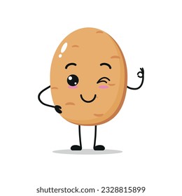 Cute happy potato character. Funny smiling and blink potato cartoon emoticon in flat style. vegetable emoji vector illustration
