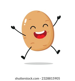 Cute happy potato character. Funny jump potato cartoon emoticon in flat style. vegetable emoji vector illustration