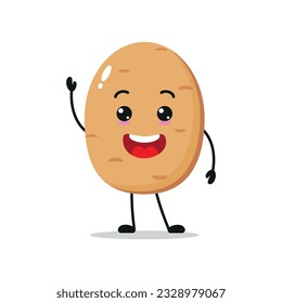 Cute happy potato character. Smiling and greet potato cartoon emoticon in flat style. vegetable emoji vector illustration