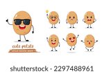 Cute happy potato set. Funny cartoon food in flat style. Vegetable emoji vector illustration