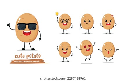 Buen juego de papas. Comida divertida de dibujos animados de estilo plano. Ilustración vectorial de emoji vegetable