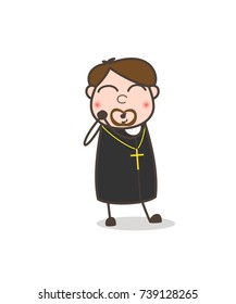 Cute Happy Priest Smiling Face Expression Vector