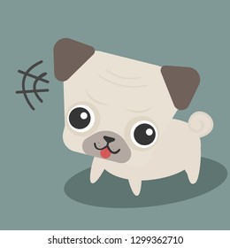 Cute Happy Pug Dog Cartoon Comic Flat Design