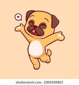 Cute Happy Pug Hund Cartoon Vektorsymbol Illustration. Tiernatur-Symbol Konzept isolierter Premium-Vektorgrafik. Flachbildkartonstil