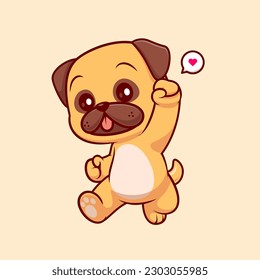 Cute Happy Pug Hund Jumping Cartoon Vektorsymbol Illustration. Tiernatur-Symbol Konzept isolierter Premium-Vektorgrafik. Flachbildkartonstil