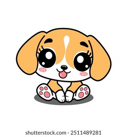 Cute happy puppy character in kawaii style