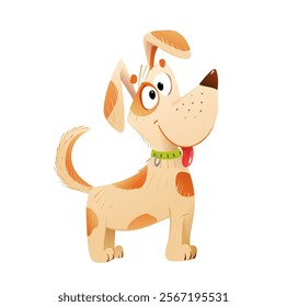 Cute happy puppy dog character design for children. Domestic animal, playful little dog illustration for kids. Vector clipart cartoon in watercolor hand drawn style.