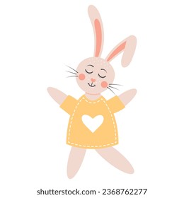 Cute happy rabbit. Bunny girl in a dress. Cartoon forest character.