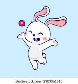 Cute Happy Rabbit Cartoon Vector Icon Illustration. Animal Nature Icon Concept Isolated Premium Vector. Flat Cartoon Style